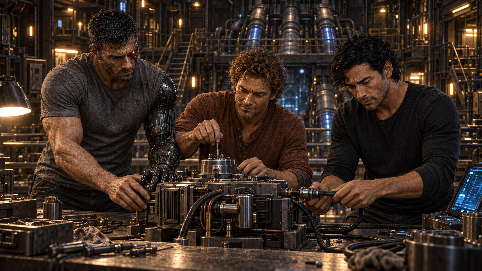 Crew members working together on Stubborn Dawn machinery